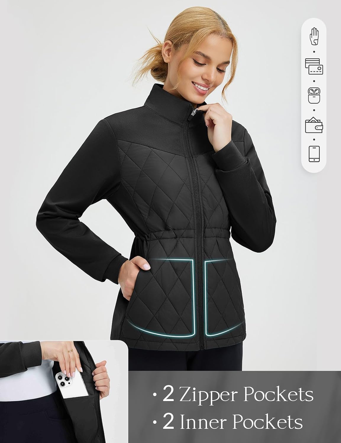 baleaf Women's Quilted Jackets Golf Winter Lightweight Warm Stand Collar Water Resistant Puffer Jacket 4 Pockets - Image 5