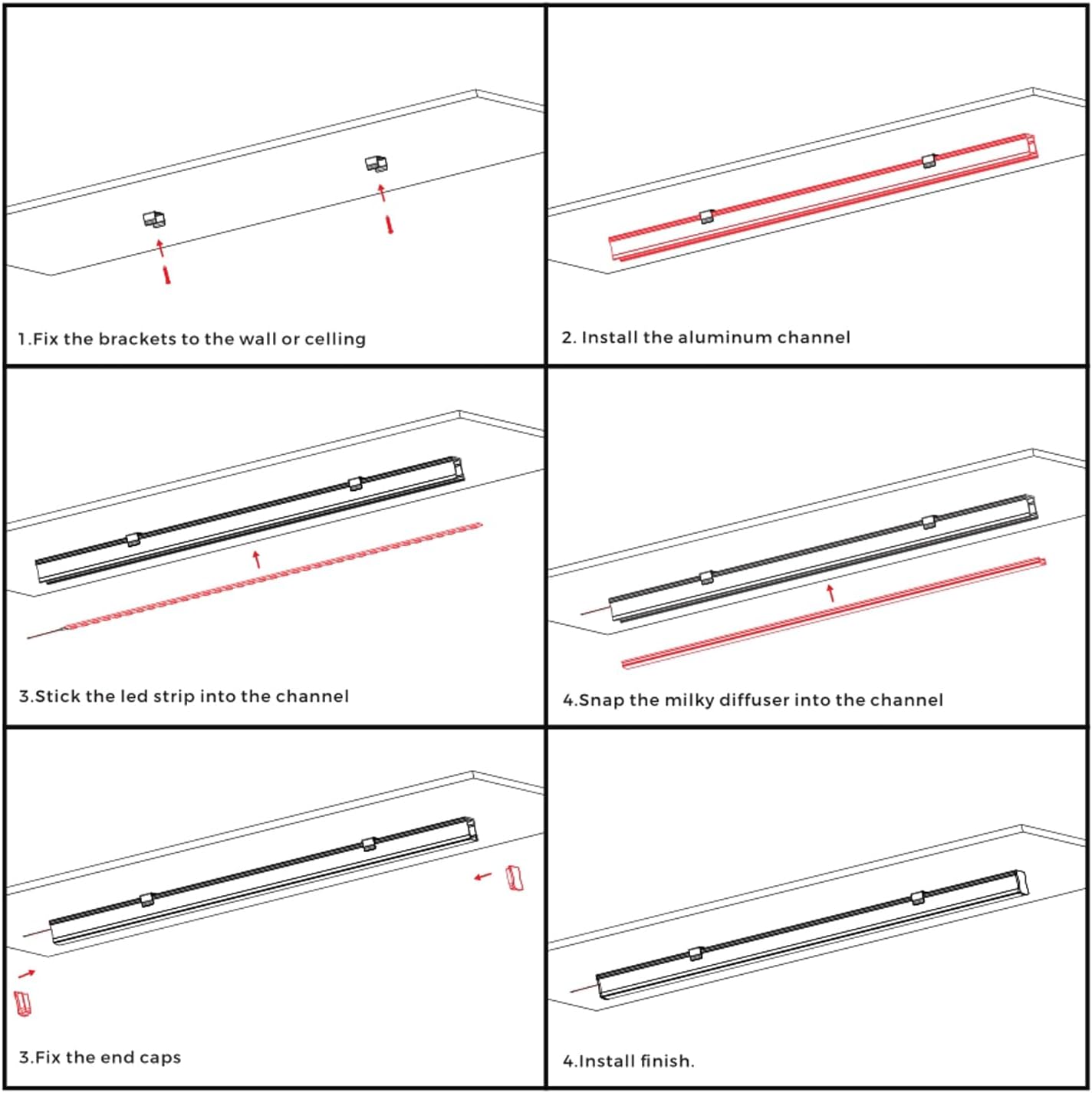 Besseto 8 Pack 3.3ft/1M Spotless LED Aluminum Channel,Flat Milky Diffuser Deep Aluminum Channel Profile Track Extrusion for LED Strip Light Width Up to 12mm