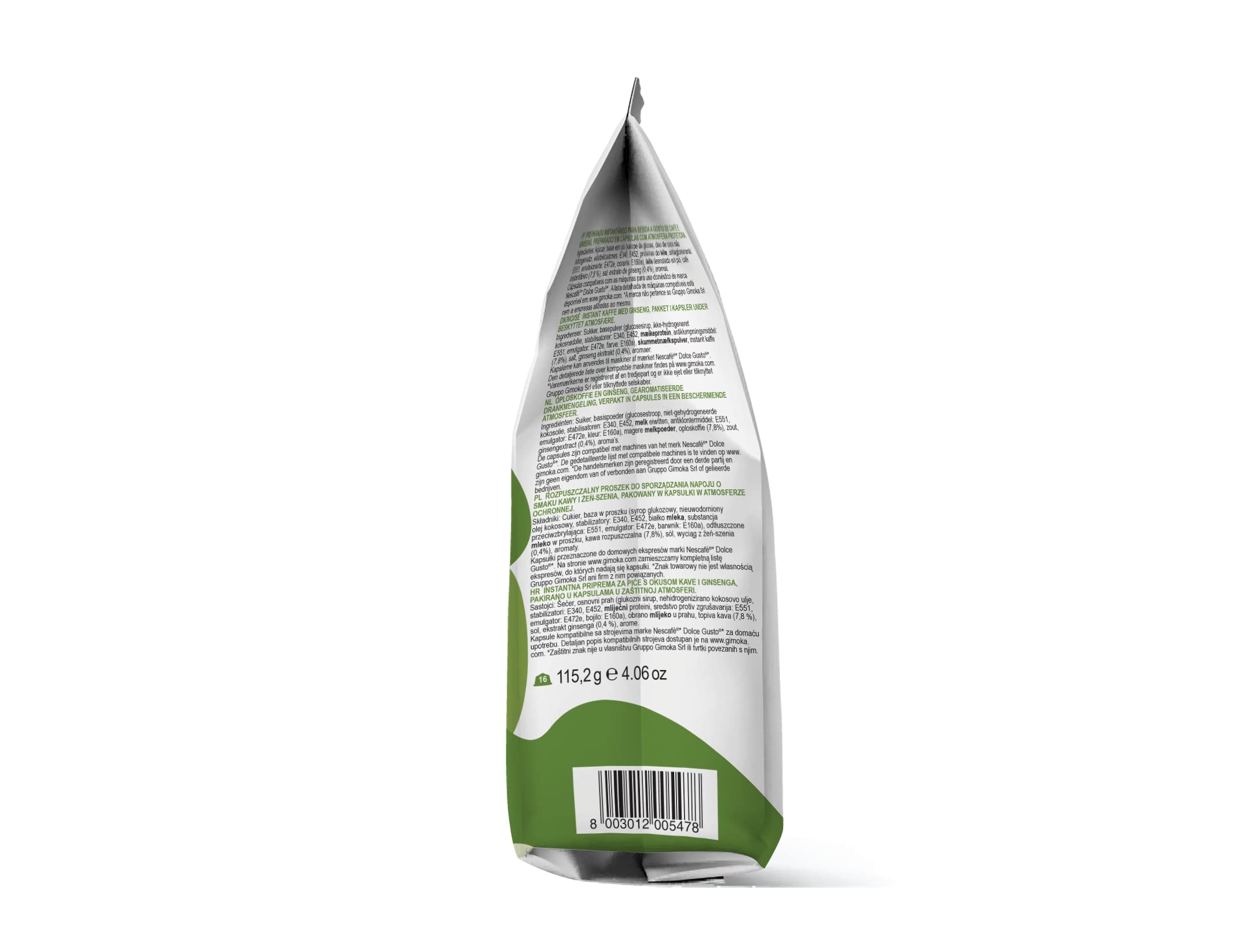 Gimoka - Compatible Para Nescafè - Dolce Gusto - 64 Cápsulas - Sabor CAFE' CON GINSENG - Made In Italy - 4 Paquetes De 16 Cápsulas