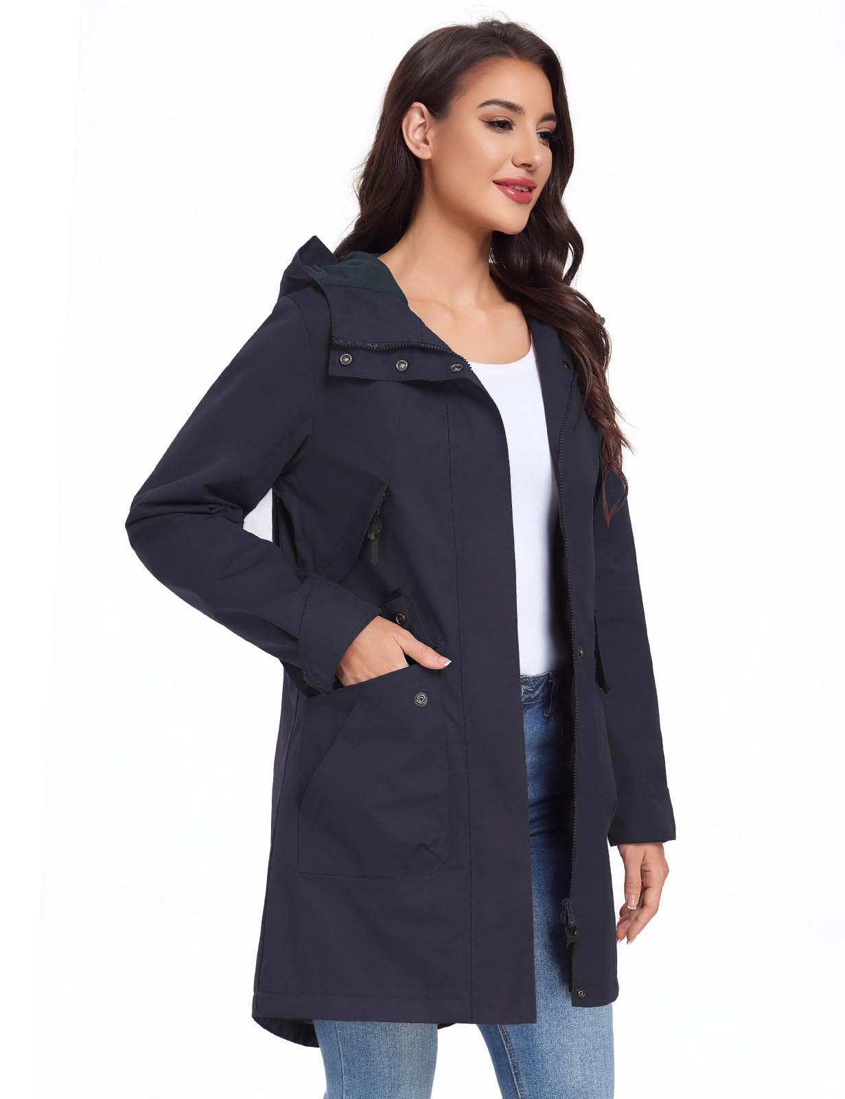 Vancavoo Chaqueta Mujer Entretiempo Parkas Primavera Casual Ligtweight Militar Abrigo Zip Up Capucha Resistente al Viento Largo Jacket