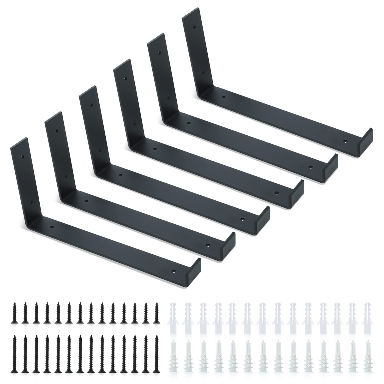 Buy 6 Pack 12 Inch Heavy Duty Shelf Brackets, Iron Metal Wall Floating