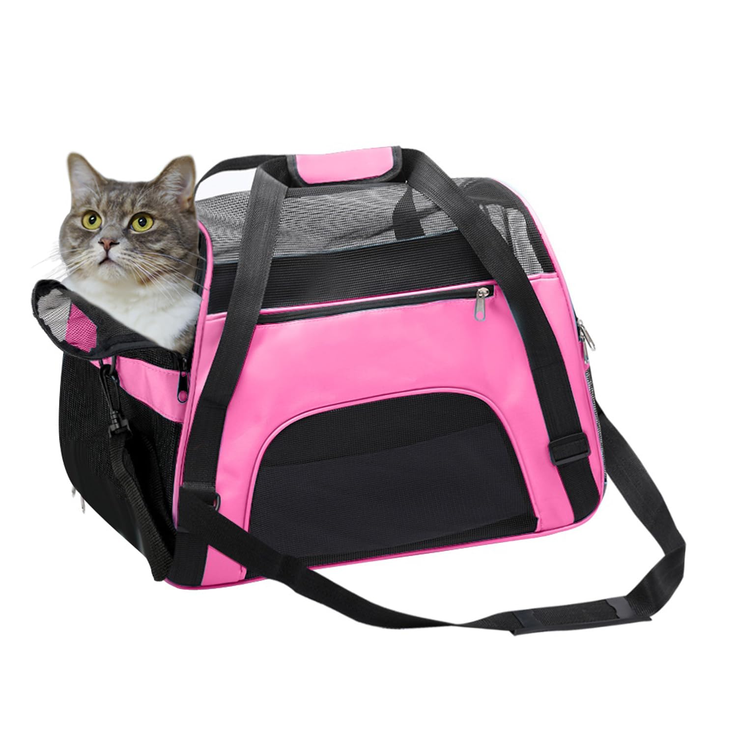 DONYER POWER Soft Sided Pet Carrier for Cats Comfort Airline Approved Under Seat Travel Tote Bag, Travel Bag for Small Animals with Mesh Top and Sides,PINK