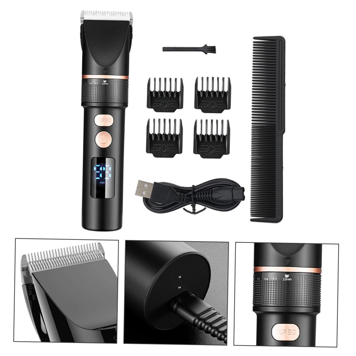 Mipcase Tagliacapelli Elettrico Display Lcd Regolabile 3 Velocità in Acciaio Inox per Uso Domestico e Viaggi, Kit Professionale per Barbe e Chioma senza Irritazioni, Set Ergonomico