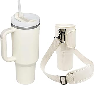 1 x mleczno-biały kubek termiczny z 1 pokrywką na kubek, kubek próżniowy ze stali nierdzewnej, filiżanka do kawy o dużej pojemności, przenośna, szczelna butelka na wodę, wielokrotnego użytku (40 oz)