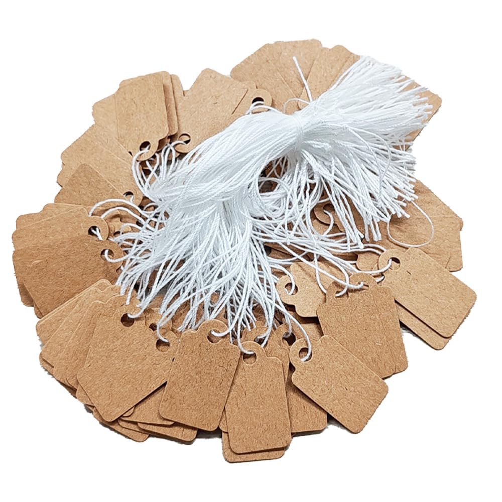 Acoeitl 300 Pcs 0.9x0.5 Inches Kraft Jewelry Price Tags with String Attached Retail Paper Gift and Sale Hang Tag Handwritten Price Display Lables for