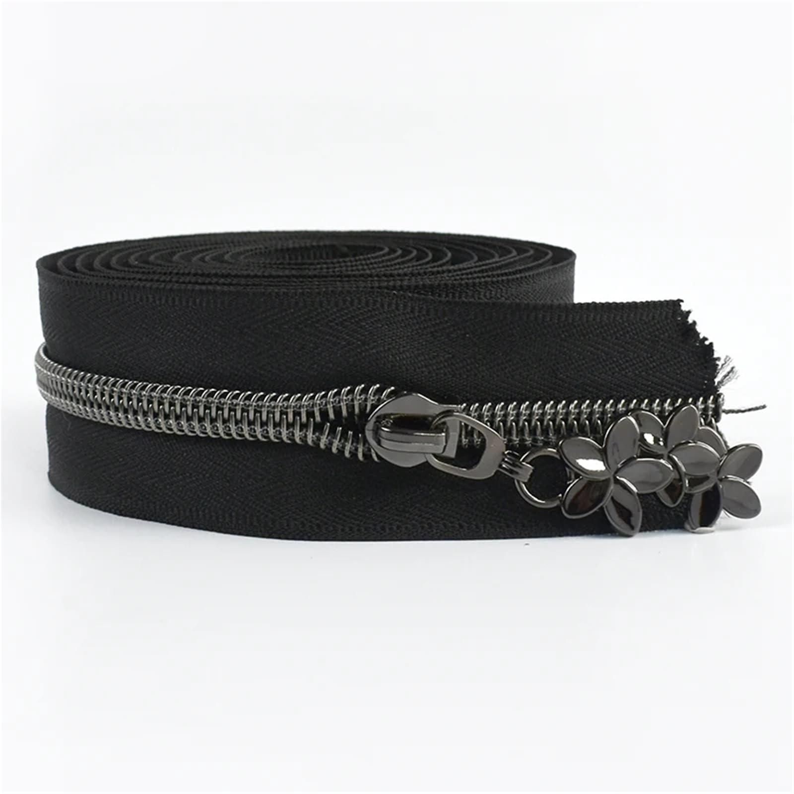 Two Way Zipper 2/3/5/10M 5# Nylon Zipper with Slider Flower Zips Puller Decor Zippers for Bag Garment Zip Closure Repair Kit Sewing Accessories for Jackets(GunBlack,3Meters 3Pcs Sliders)