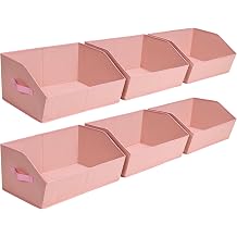 Homsorout Closet Baskets for Shelves Trapezoid - Decorative Storage Baskets with Handle, Closet Bins for Organization, Shelf Storage Bins for Clothes, Books, Home, Office, 6 Pack, Pink