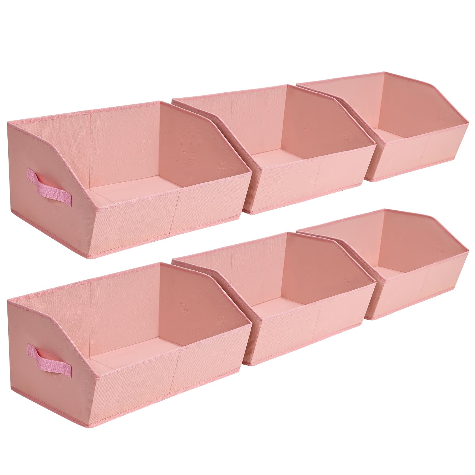 Homsorout Closet Baskets for Shelves Trapezoid - Decorative Storage Baskets with Handle, Closet Bins for Organization, Shelf Storage Bins for Clothes, Books, Home, Office, 6 Pack, Pink