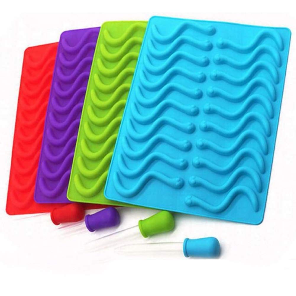 Zonfer Random 20 Cavity Silicone Gummy Snake Worms Mold Chocolate Sugar Candy Jelly Ice Tray Mould Baking Tools Color