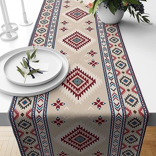 Image of Rustic Ethnic African Table Runner Vintage Tribal Aztec Southwestern Native American Runner for Kitchen Table Dining Room Coffe 13x120 inch