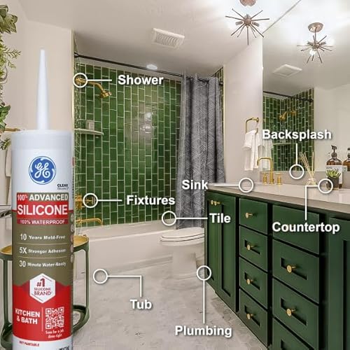 image for GE Advanced Silicone Caulk for Kitchen & Bathroom, White, 10 fl oz Car