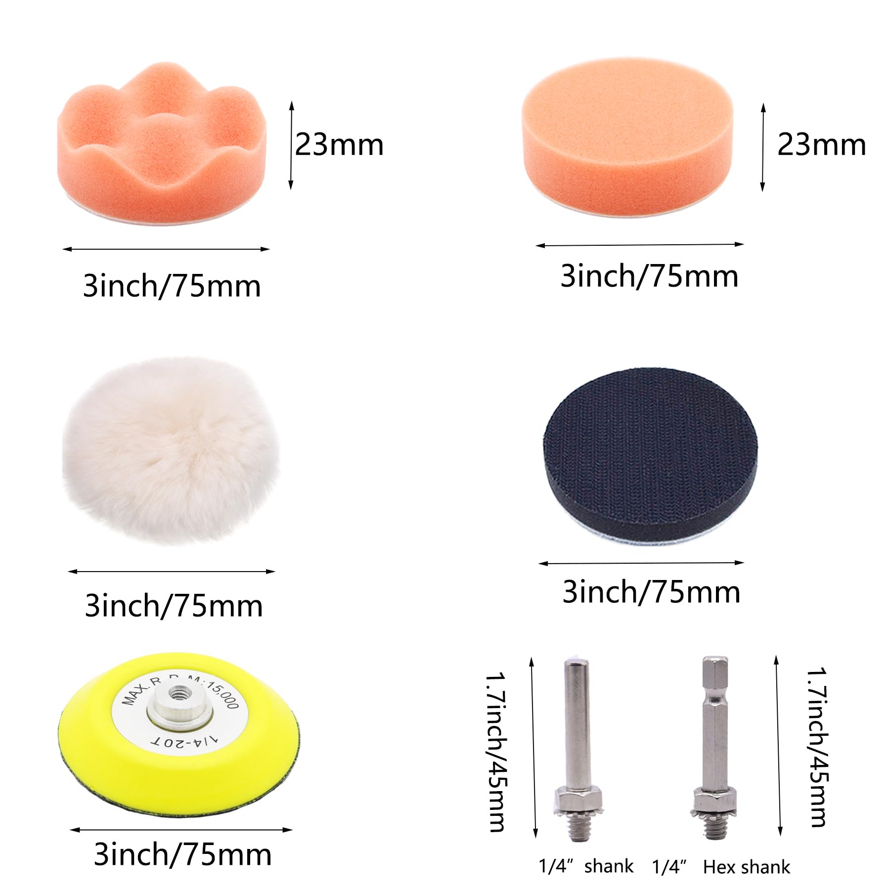 120 hojas de lija de grano 60-10000 de papel de lija de 3 pulgadas con placa de respaldo de vástago de 1/4 pulgadas y lijadora de esponja de lijado y almohadilla de amortiguación de espuma suave, kit