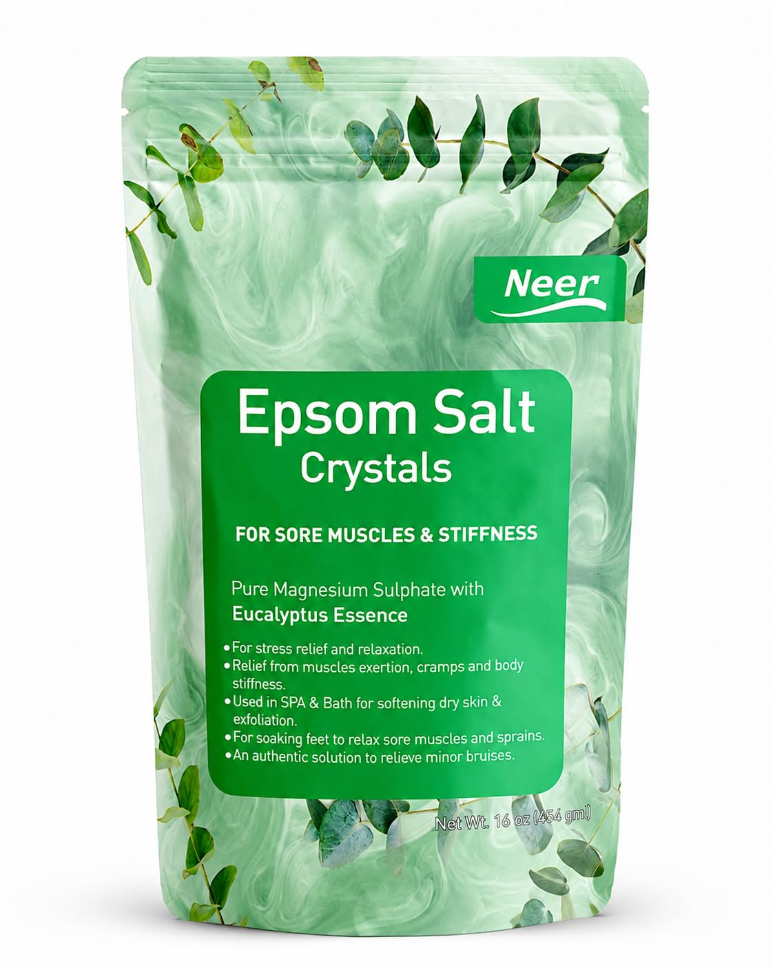 Neer Eucalyptus Epsom Salt Magnesium Sulphate 454g Therapeutic Spa Treatment Softens Dry Skin Relaxing Foot Soak Pain Relief Exfoliating Scrub Everyday Remedy for Aching Muscles Speeds Up Plant Growth Single Pack-image-49