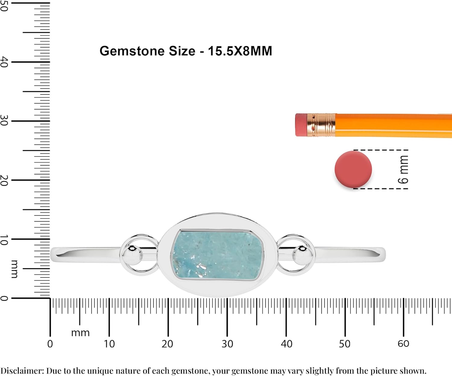 15.5x8mm Natural Raw Aquamarine Twister Bangle Bracelet in Sterling Silver for Women, March Birthstone Jewelry Gifts for Her Birthday, Anniversary, Christmas, Graduation (Bezel-Set) - Image 3