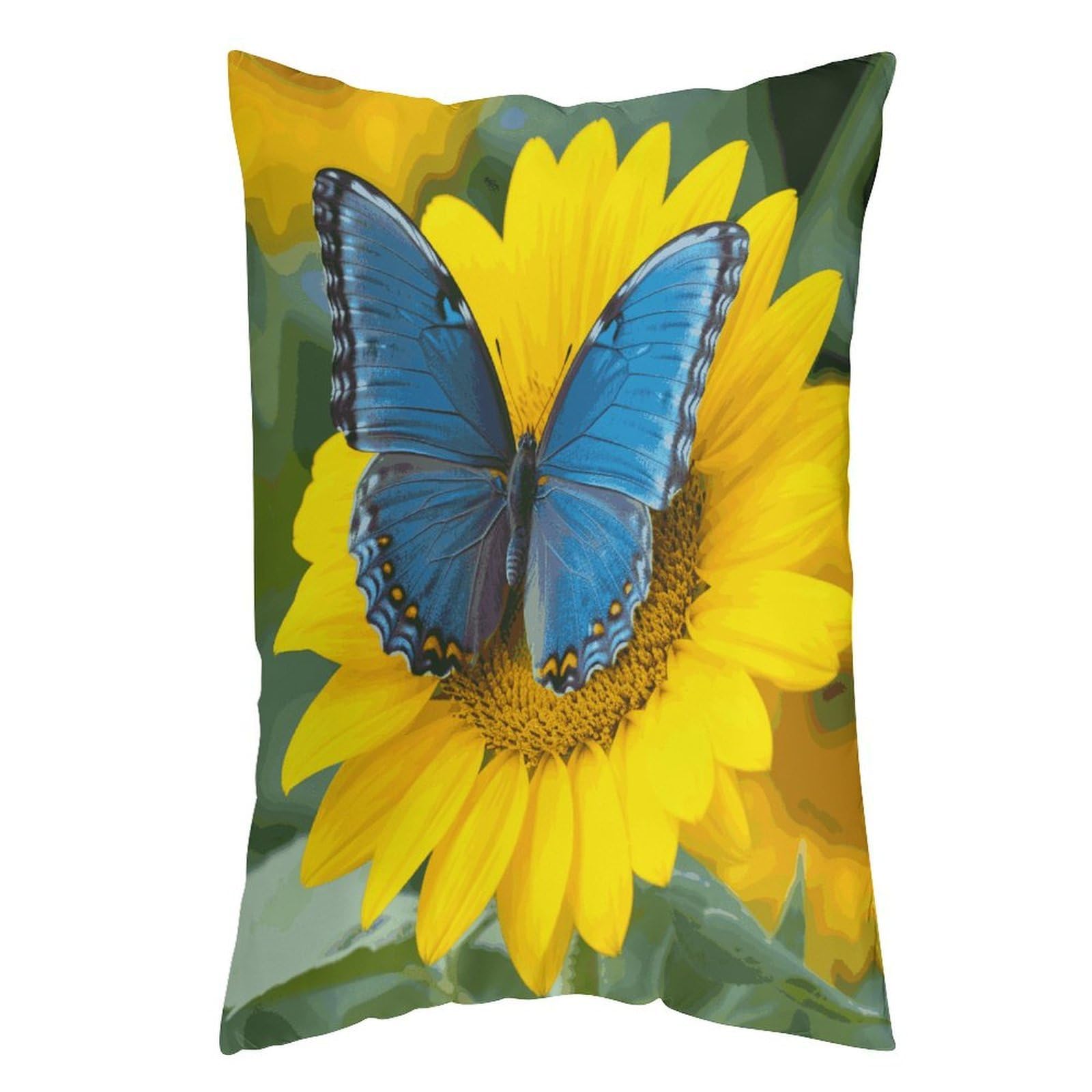 LDGSUPH Sunflower Blue Butterfly Pillow Cases Soft Pillowcase with Invisible Zipper Wrinkle Resistant Pillow Covers Breathable Removable Pillow Protector for Bed Sofa Car 16 "x24
