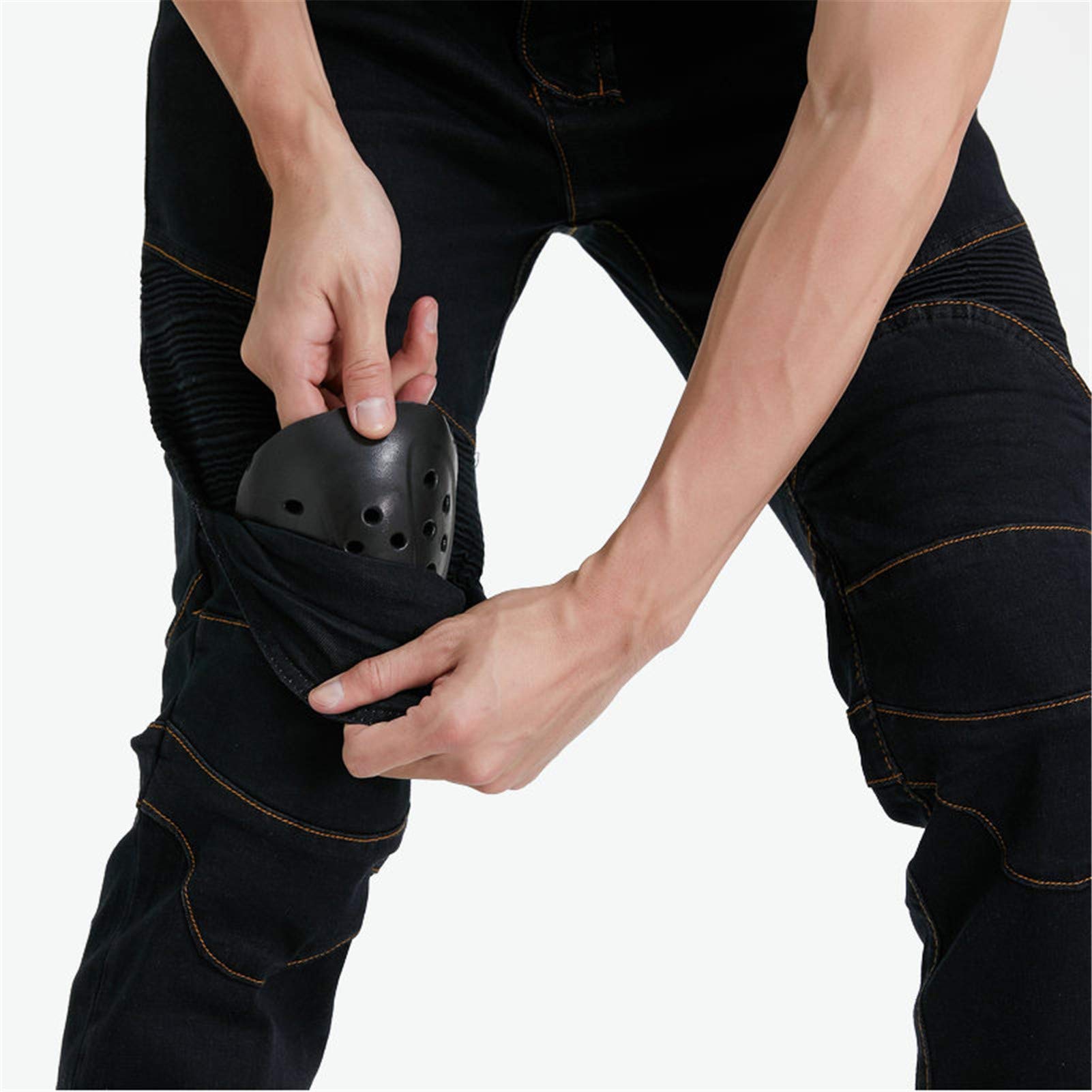 BEDSETS Pantaloni Moto Da Uomo, Pantaloni Jeans Denim Pantaloni Motocross, Con 2 Paia Di Jeans Imbottiti Protettivi, Con Fodera Protettiva (Black,XL)