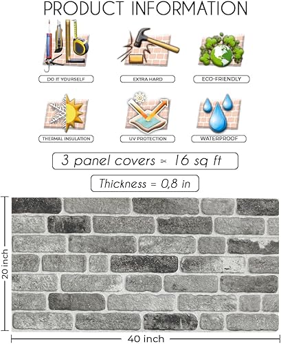 Miniatura 2 de IZODEKOR Paneles de pared 3D efecto ladrillo, revestimiento, aspecto de piedra, revestimiento de espuma de poliestireno para sala de estar, cocina,