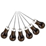 Ceukius 6 Pack Wooden Handle Scratch Awl for Leather Punch Hole or DIY Handmade, Gourd Shape Awl Tool, Leather Craft Tool