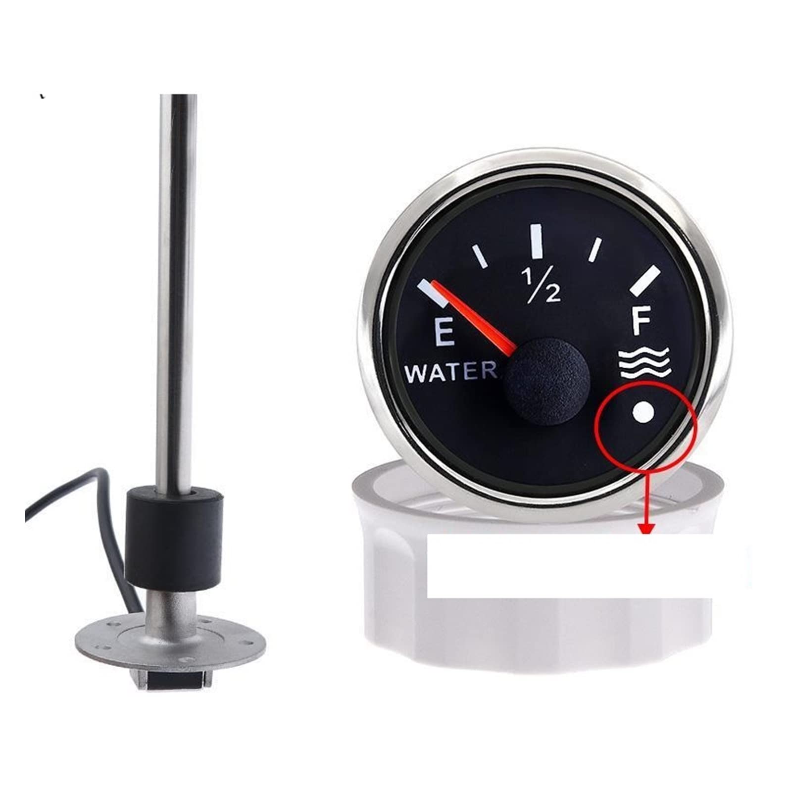 Wskaźnik poziomu wody ze światłem alarmowym + czujnik poziomu wody 0-190 Ohm 52mm wskaźnik poziomu wody w zbiorniku do samochodu RV Camper Boat(150mm)