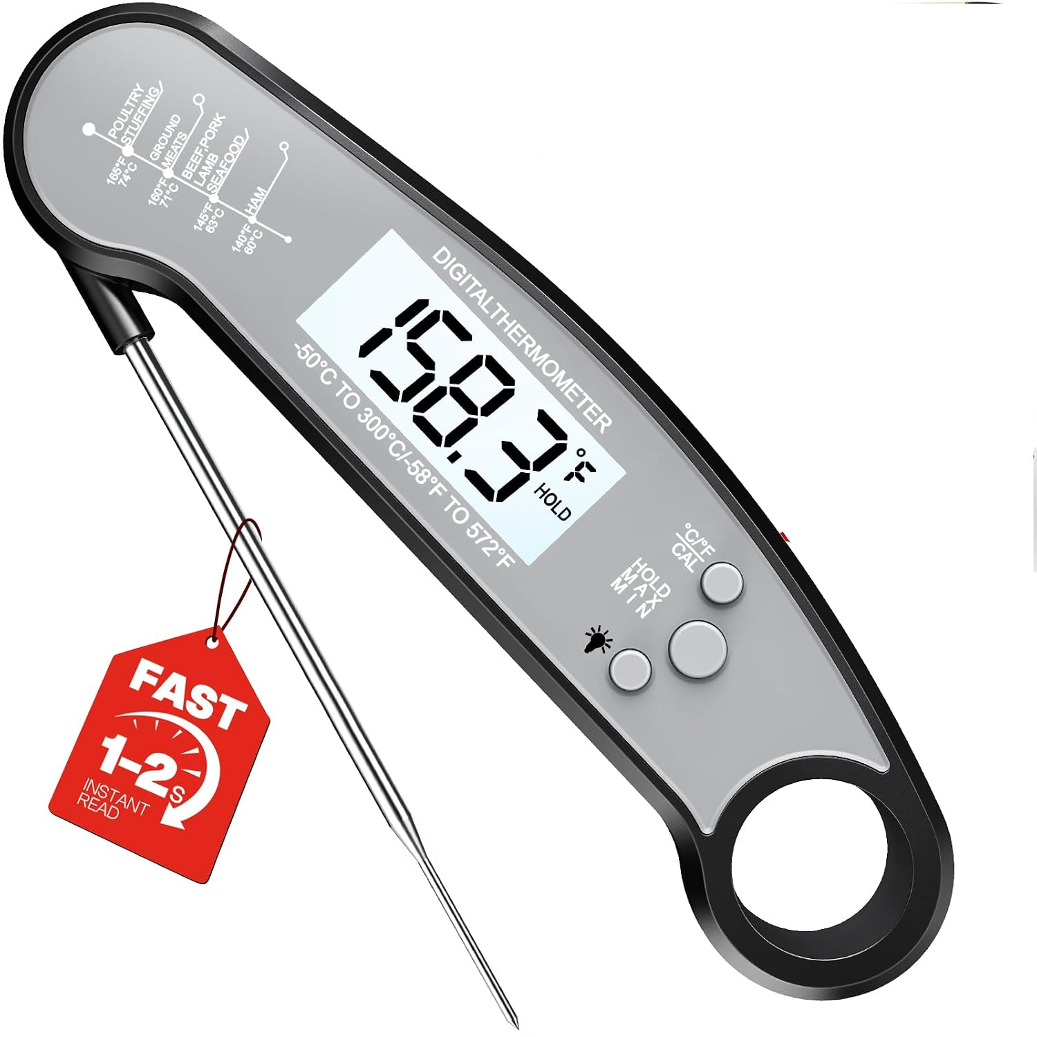 Meat Thermometer Digital, Food Thermometer for Cooking, Black & Grey