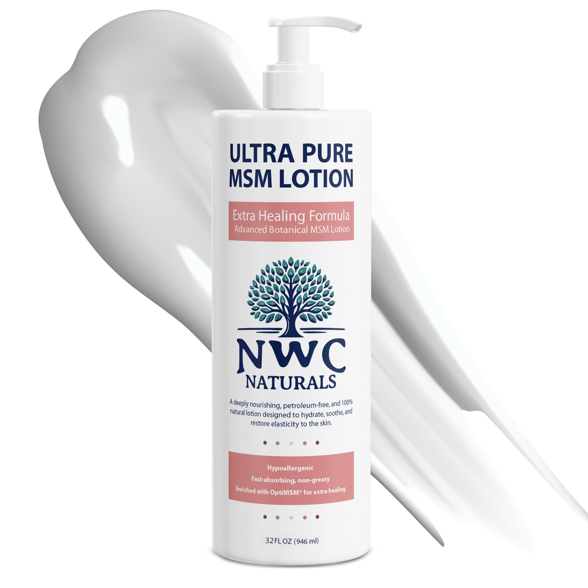 NWC Naturals Ultra-Pure MSM Lotion, All Natural, Hypoallergenic, Extra-Healing, Nourishing Body Lotion 32 Ounces