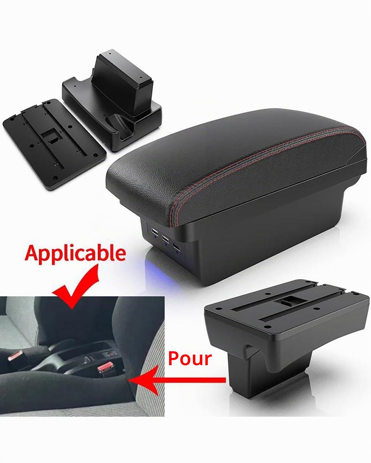 Accoudoir Voiture Central Boîte D'accoudoir Voiture Pièces Intérieures Voiture Boîte Rangement Pièces Rénovation Accessoires Voiture Détails Intérieurs USB pour Peugeot 307 Accoudoir Central(A2 Black