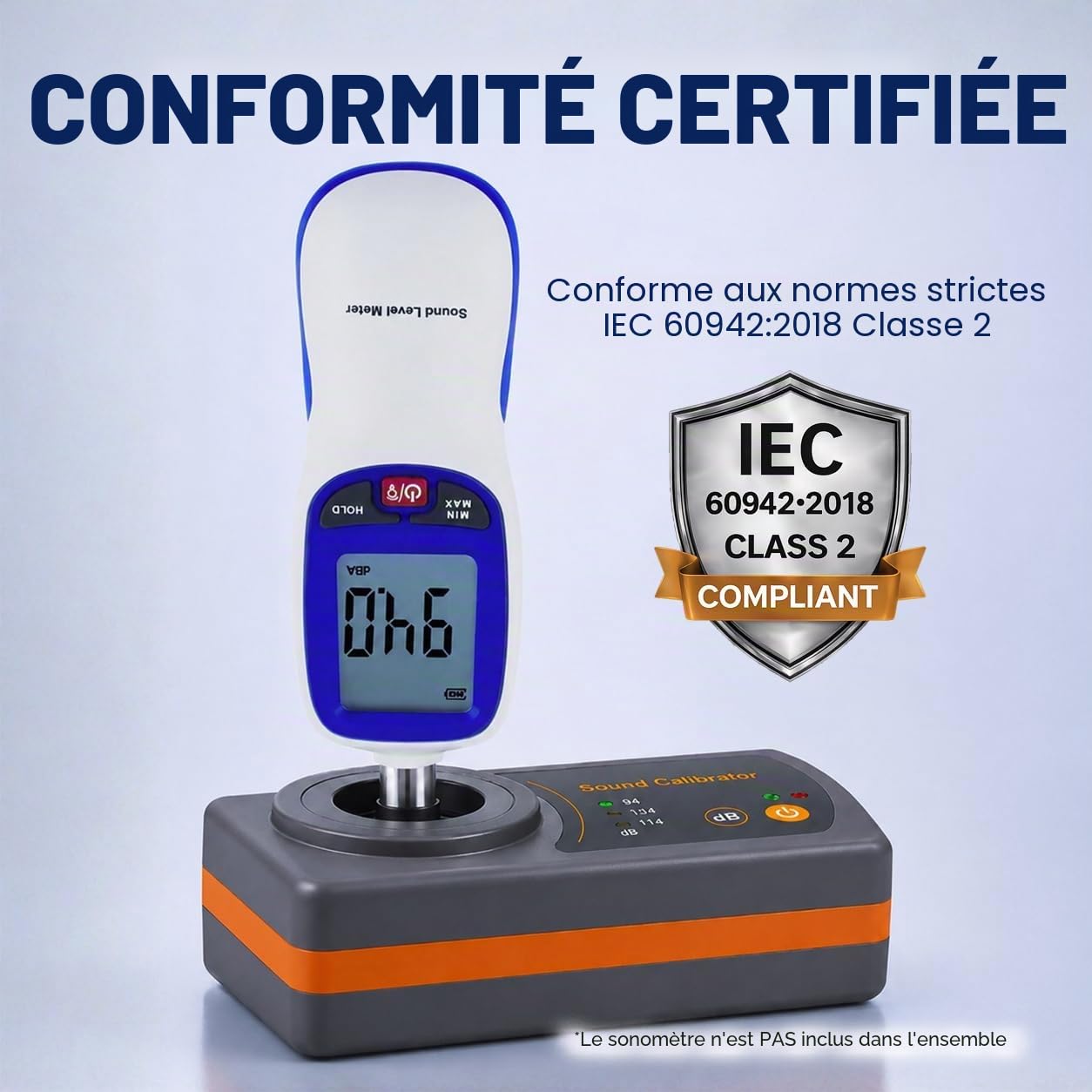 Sonomètre Décibel Niveau Calibrateur Étalonnage 114dB / 94dB / 104dB Étalonnage Niveau pour Sonomètres