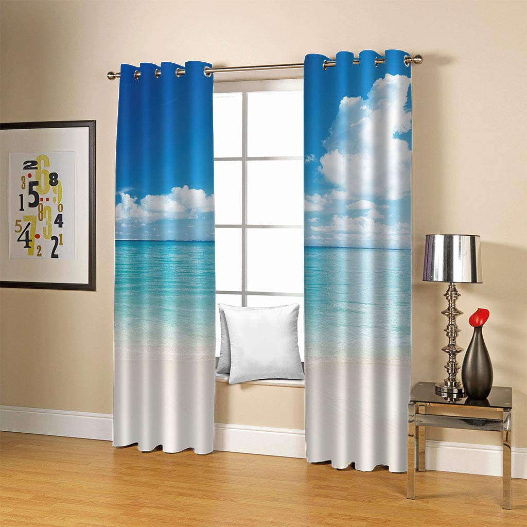 Rideaux Et Draperies Intérieurs 3D Ciel Bleu Nuage Blanc Vue Mer Motif Rideau Occultant À Oeillets Decoration Salon Chambre Maison pour Enfant Adulte 2 Pièces 280x160Cm Design Moderne Imprimé