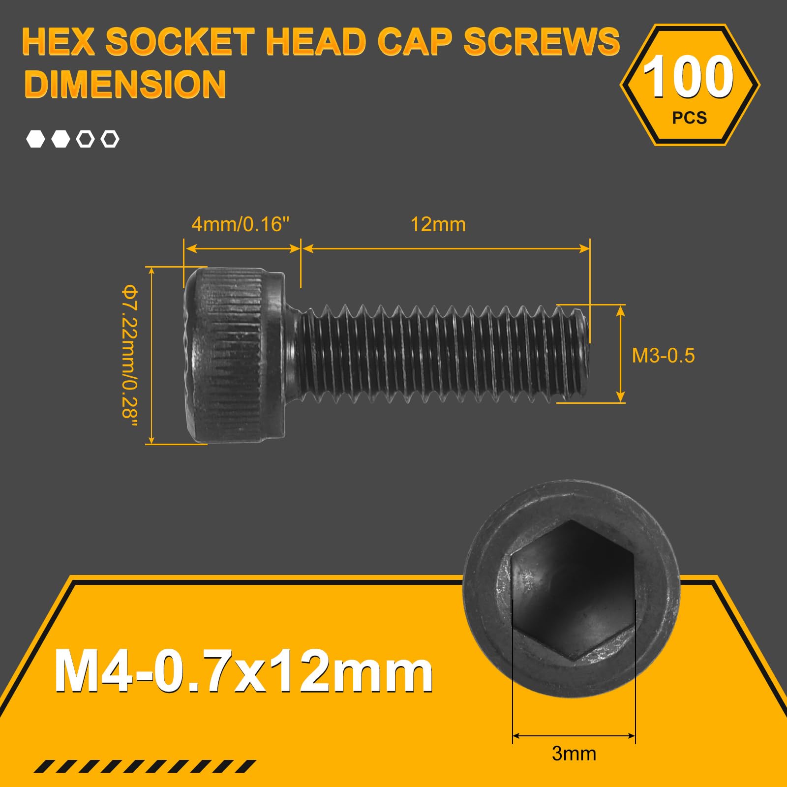 DTGN M4-0.7x12 Socket Head Cap Screws Bolts, 100Pack, Good for Road Bicycle Mountain Bike, Auto, Motorcycle - Image 2