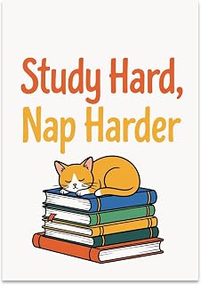 Student Room Poster Print - Study Hard, Nap Harder - 13x19 - Playful Modern Decor