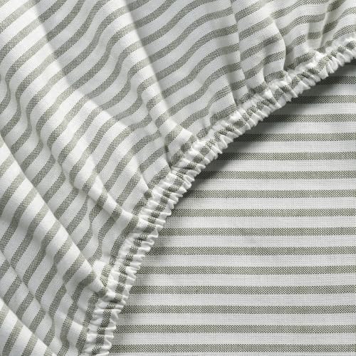Drap housse SOLFIBBLA 90x200 rayé blanc et vert en tissu respirant