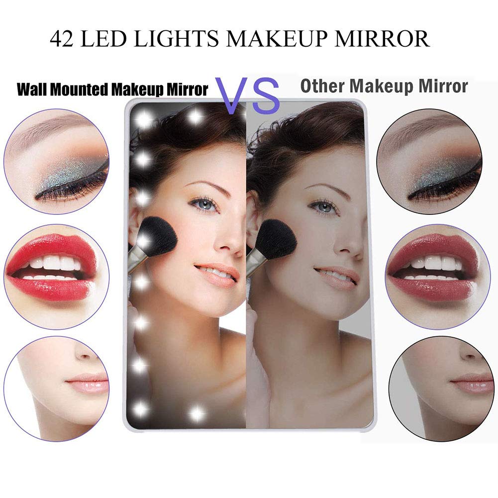 Espejo de maquillaje montado en la pared con Luces LDE, Espejo de baño de pared con lupa, Espejo de Una Cara, giratorio de 360 grados, brazo extensible, Acero inoxidable, para Niñas (enchufe