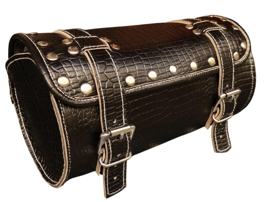 american blue Borsa da moto vintage, in vera pelle di capra, con fibbia a 2 cinghie e chiusura rapida, borsa porta attrezzi marrone, rinforzata, per manubrio, forcelle, bicicletta (motivo 20)