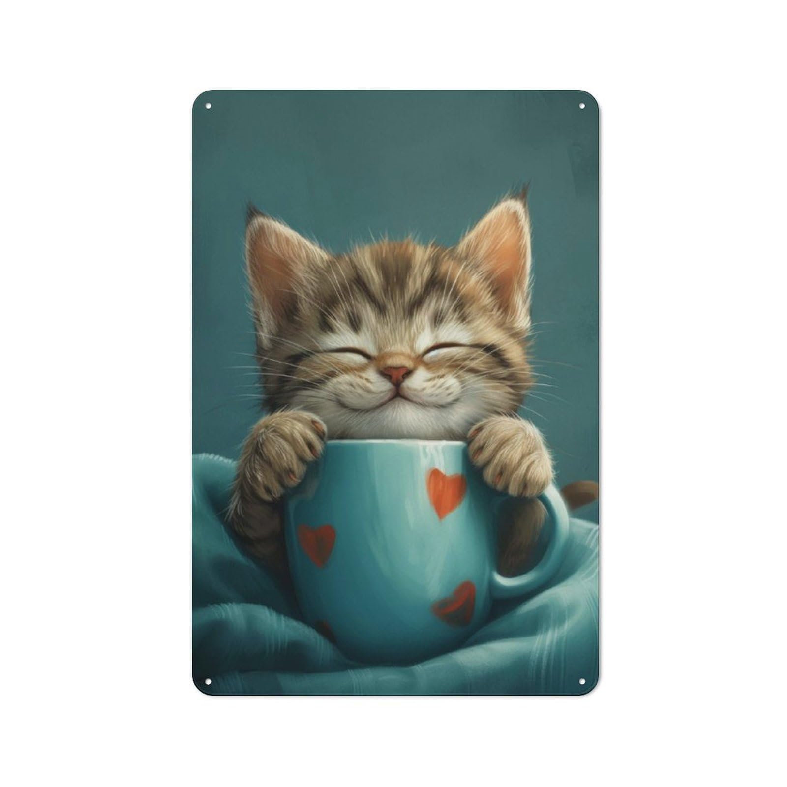 Junmoney Cute Grey Tabby Cat Coffee Tin Wall Plaque 30X20cm With For Guest Room Or Hallway, For Metal Sign Collectors, For Garage And Workshop Walls
