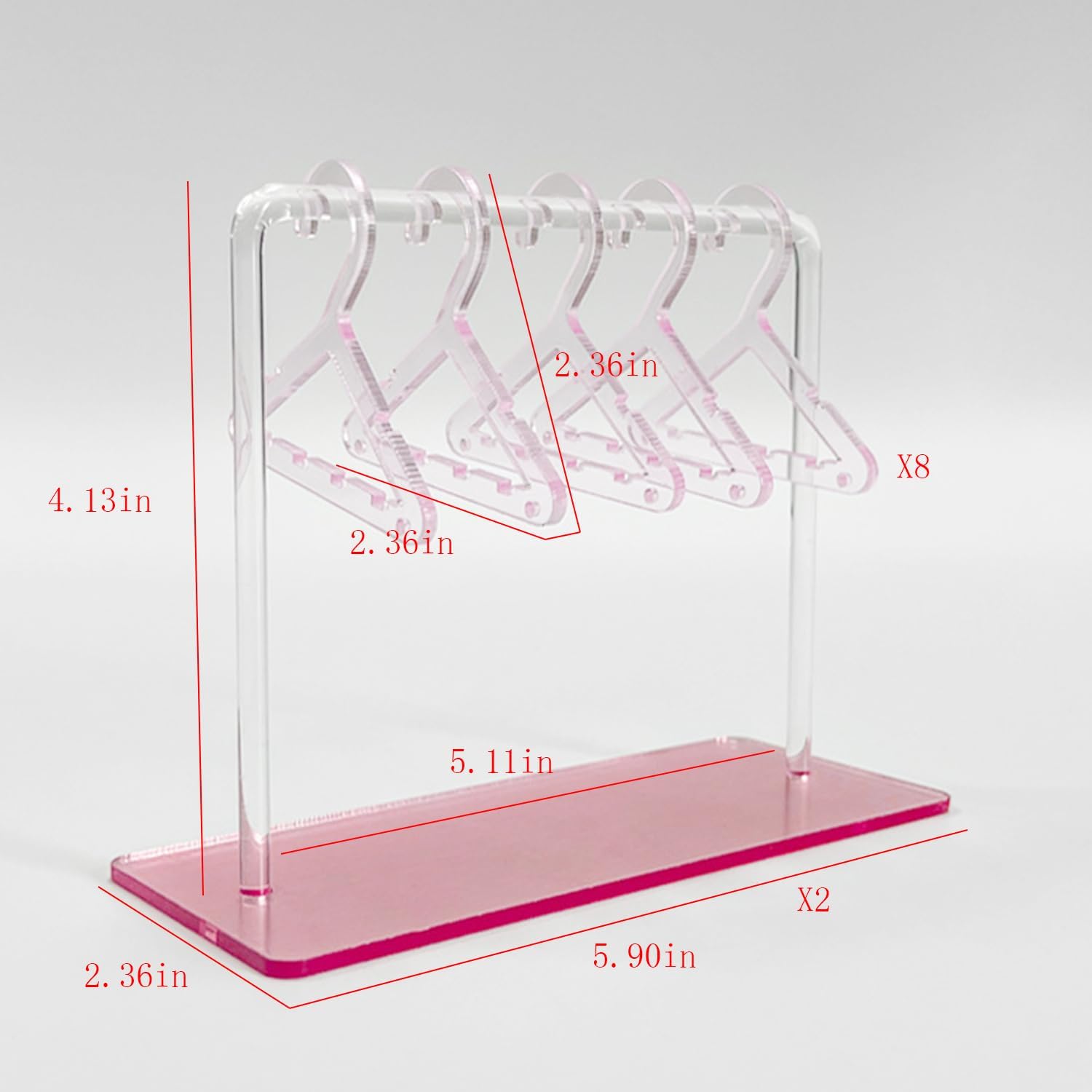 Lot de 2 Supports de Boucles d'Oreilles en Acrylique Rose avec 16 Mini Cintres - Présentoir à Bijoux Élégant et Durable - Image détaillée
