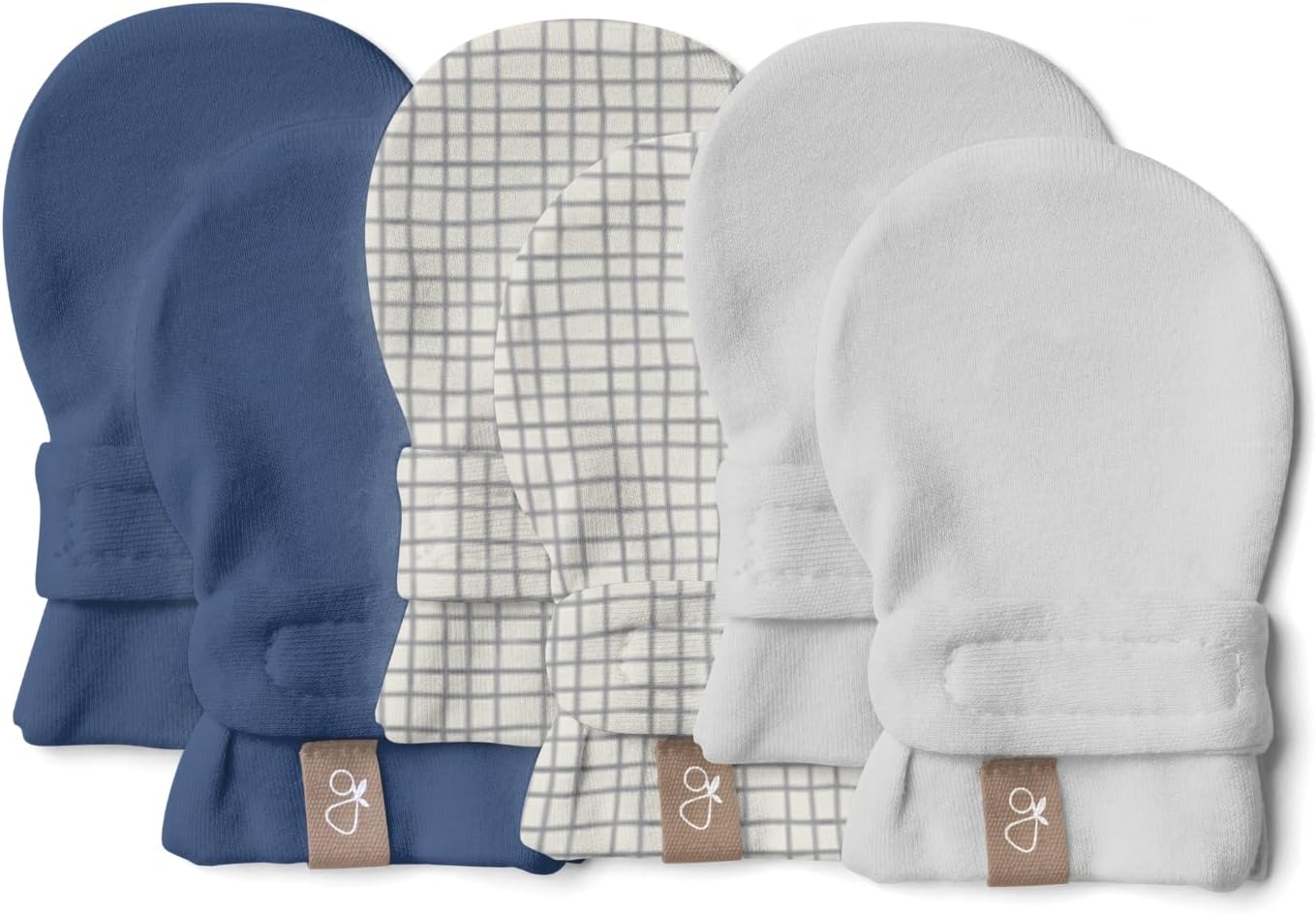 goumikids 3 Pack Stay-On Mitts Indigo, Gridlock and Desert Mist, 0-3 Months