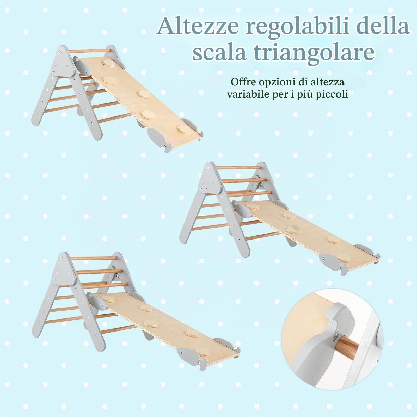 HOMASIS 3 in 1 Triangolo di Arrampicata Multiuso per Bambini, Giocattoli con Scivolo Rampa Arco, Set di Arrampicata per Asilo Nido, Parco Educativo per Bambini di 1+ Anno (Grigio)