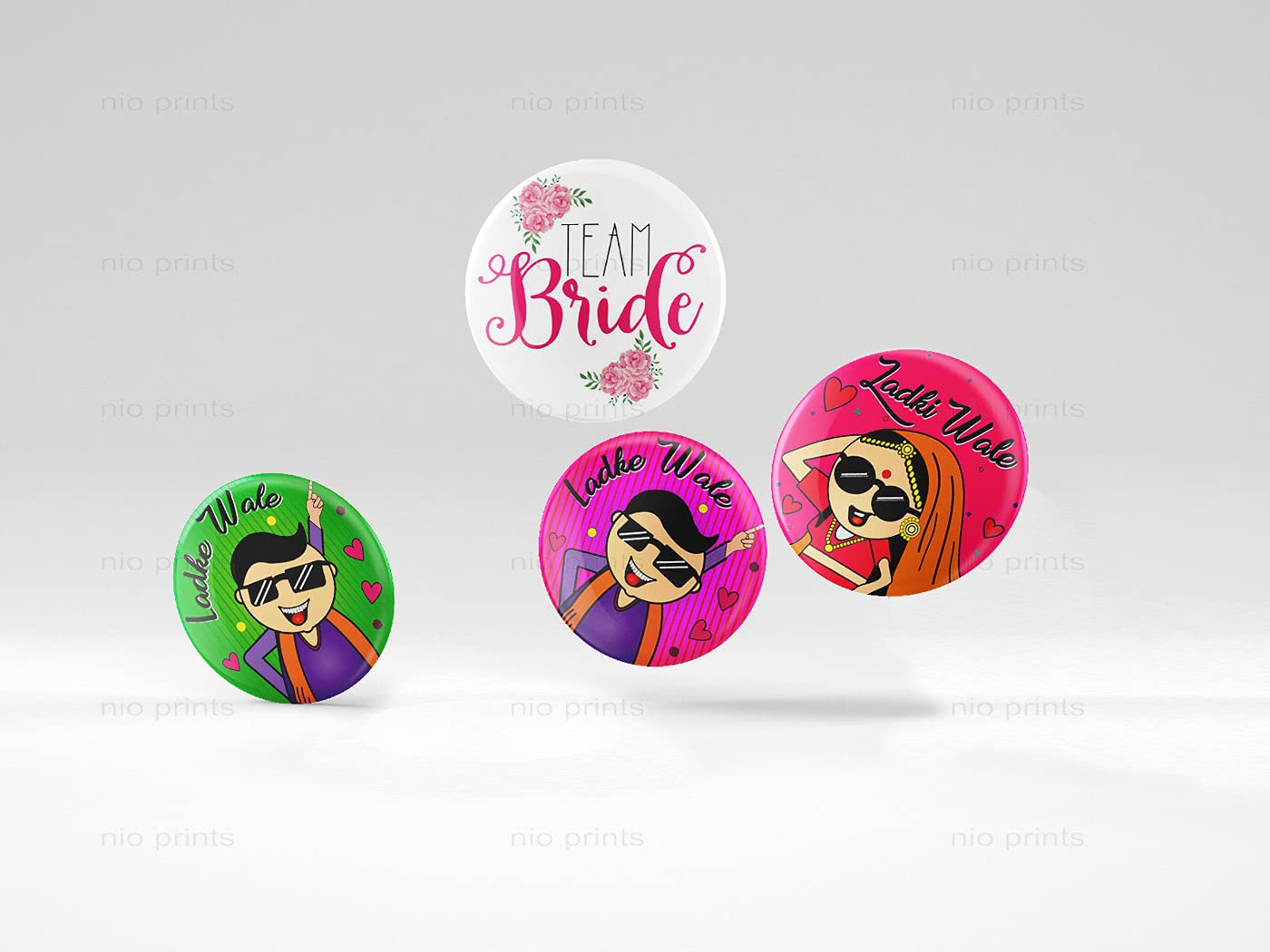 Nio Prints Ladkiwale | Team Bride |Wedding Badges (props)|Batches for Wedding, Bachelor party, Reception party and Events| Pin Button Badges |Multicolour| Size 58mm (Ladkiwale Pink, Pack of 30) 1