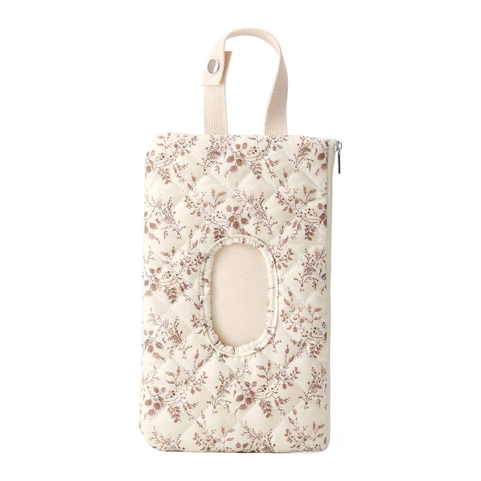 SDSFGX Hanging Wet Wipe Dispenser Pouch Quilted Canvas Floral Tissue Holder Portable Baby Wipes Case for Car & Travel