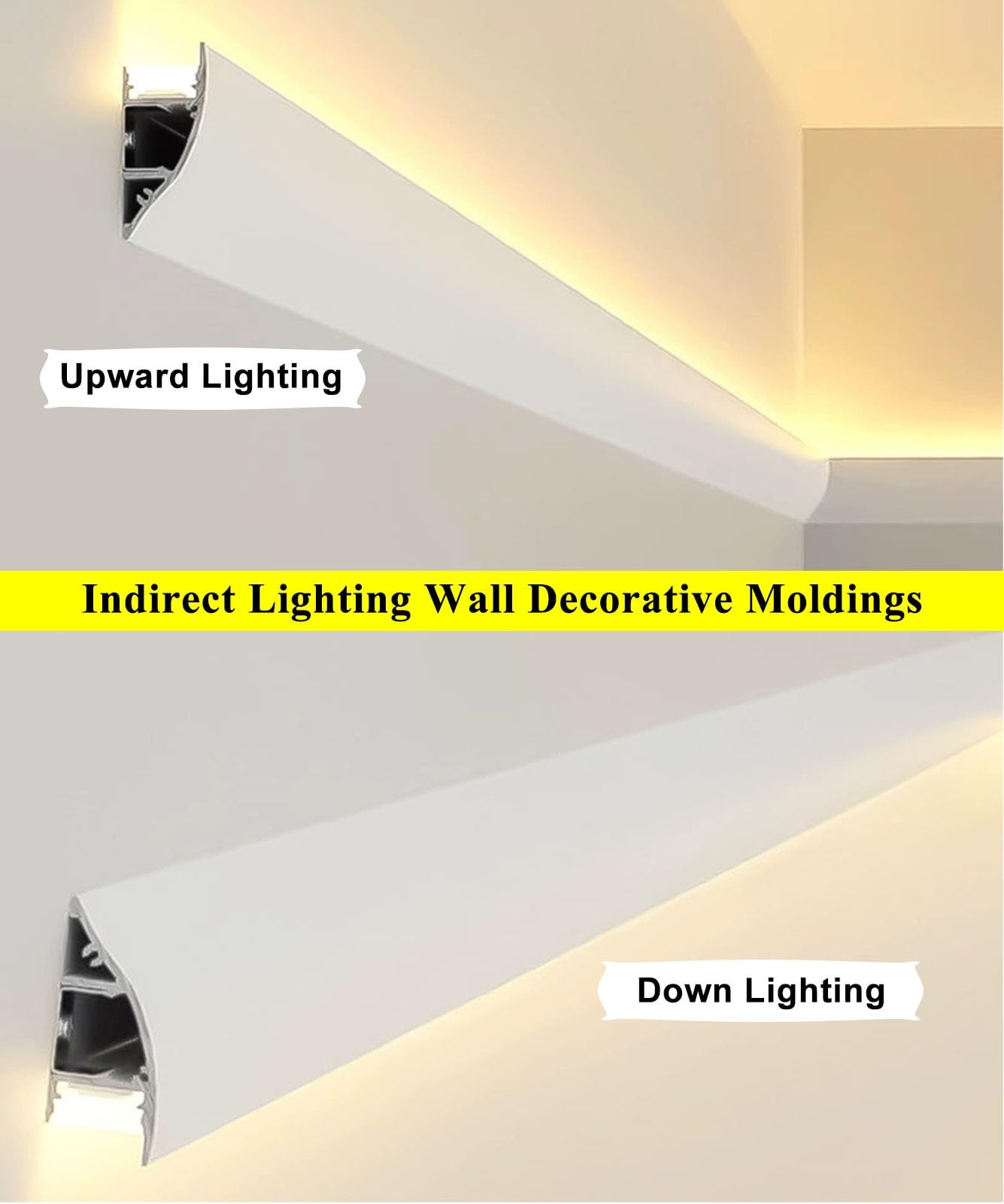 Listwa ścienna LED do oświetlenia pośredniego, aluminiowy uchwyt liniowy, profil świetlny gzymsu sufitowego, 8,5 m / 27.9ft