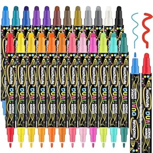 Marcadores de pintura acrílica, 24 marcadores acrílicos de doble punta, juego de marcadores acrílicos de madera y vidrio, cerámica, álbum de recortes, pintura de rock, kit de pintura de calabaza
