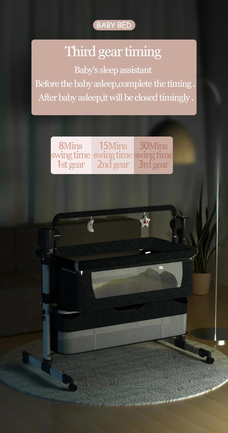 Babybett mit matratze, reisebett, beistellbett mit Rollen, Verstellbare Beistellbett, Zusammenklappbar, höhenverstellbar, mit Moskitonetz und Aufbewahrungstasche. von 0 bis 12 Monaten