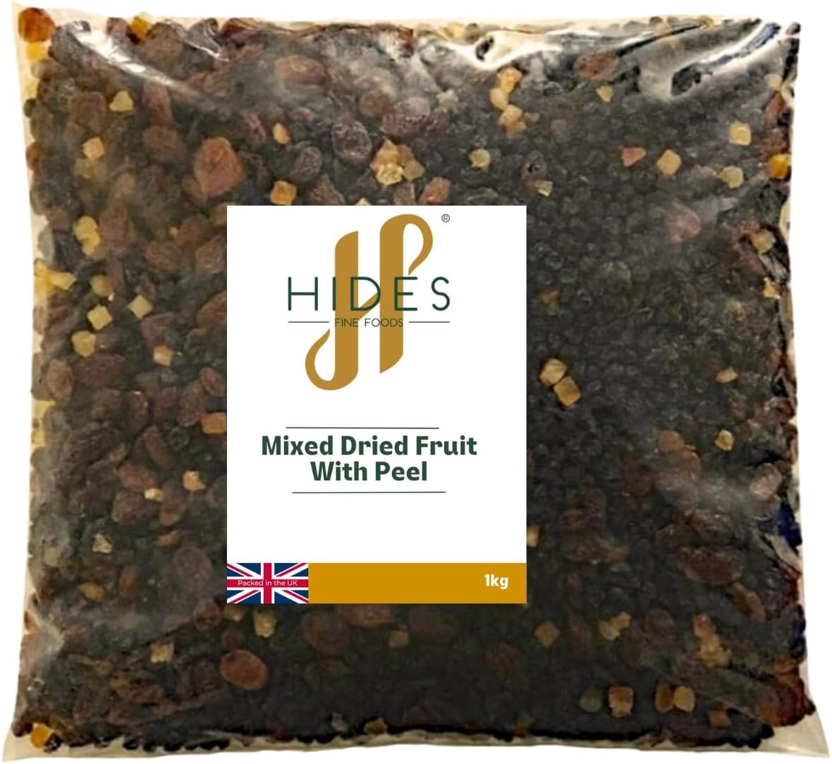 Hides Fine Foods - Mixed Dried Fruit with Peel 1kg - GMO Free - Suitable for Vegetarians - Baking - Desserts - Decorating - Cakes - Cookies -Tart - Mincemeat - Mince Pies - Panettone - Christmas Cake