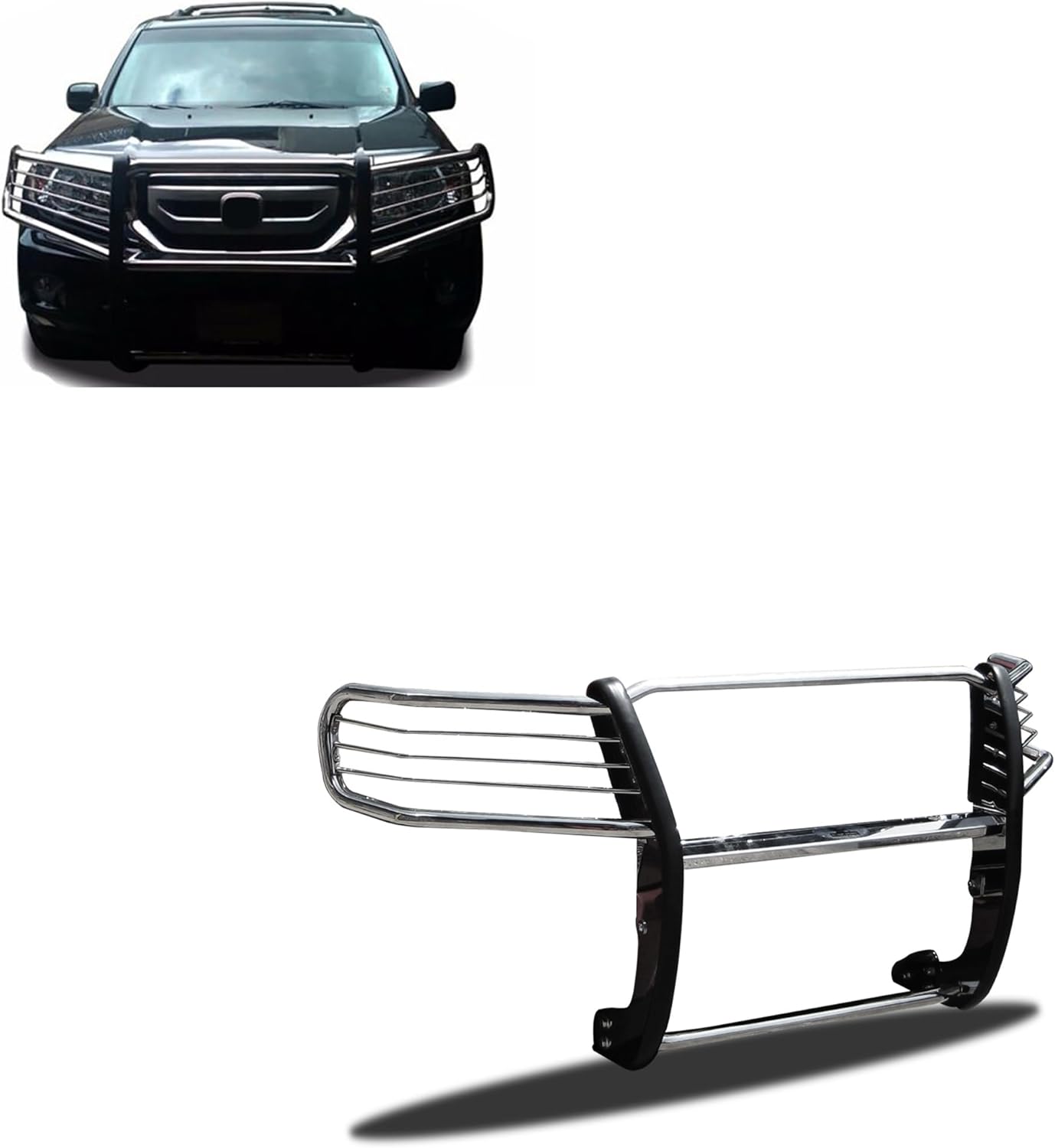 Black Horse Grille Brush Bumper Guard Modular Stainless Steel Compatible with 2016-2022 Honda Pilot-17H151402MSS