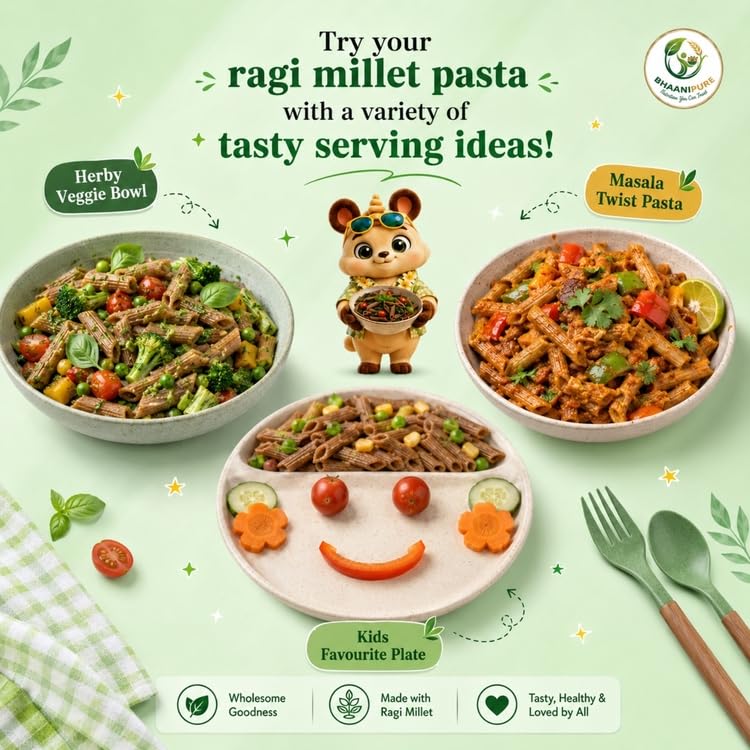 Image of Organic Ragi Millet Pasta 100g X 2 | No Maida Healthy Pasta | Non-GMO, No Preservatives | High Fiber & Protein | Quick & Easy to Cook