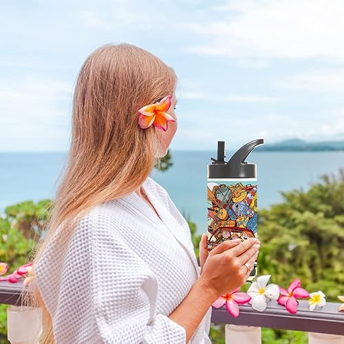 Miniatura 5 de PYD Life Sublimation Sports - Botella de agua para niños, botellas blancas de acero inoxidable de 16 onzas, vaso al vacío con tapa para sorber y