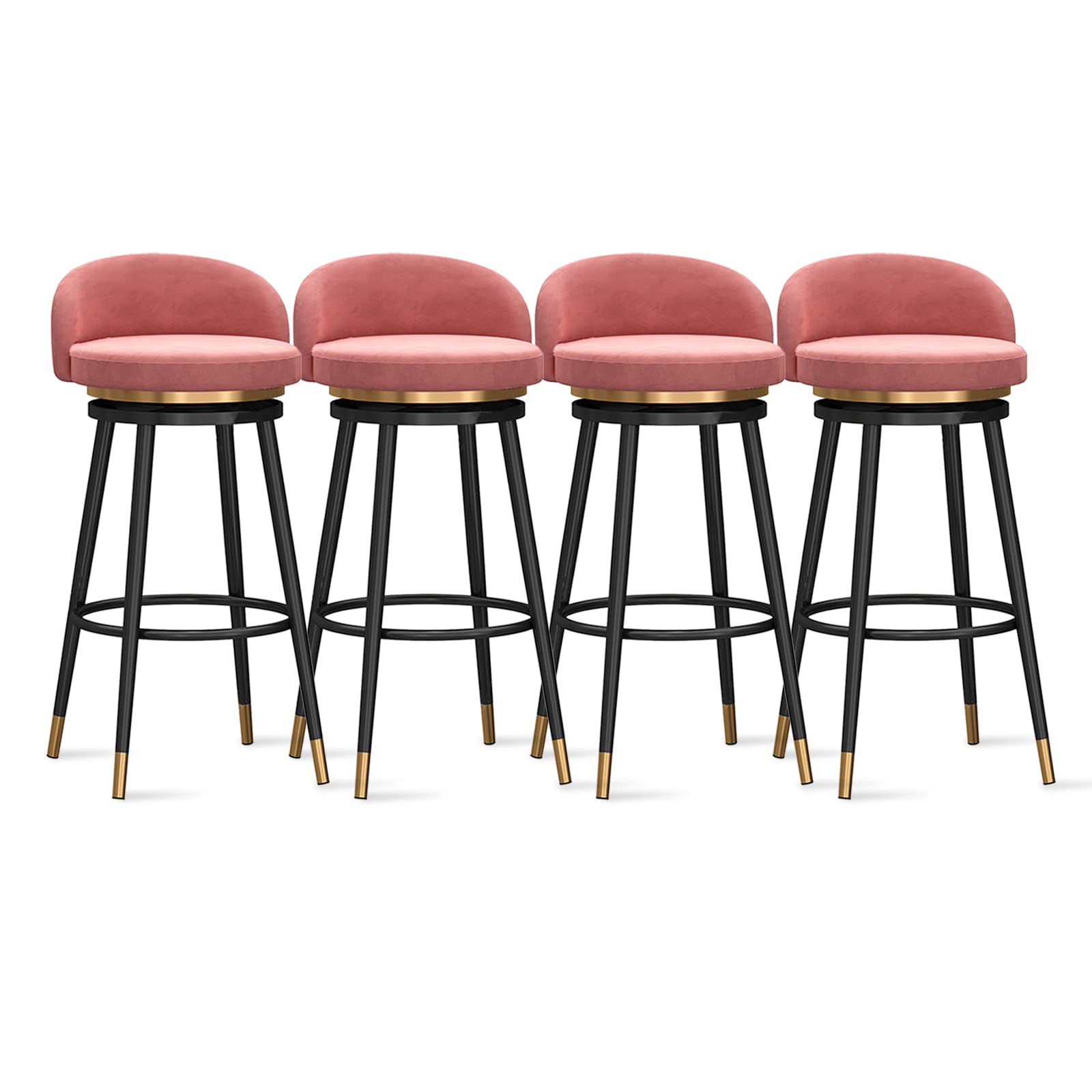 IUokLU Velvet Barstools with Back Modern Kitchen Stools for Breakfast Bar Upholstered Swivel Counter Chair for Kitchen Island 1 PCS(Pink-4 PCS)