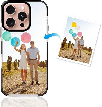 Personalized Phone Case for iPhone 16 Pro, Soft TPU Anti-Scratch Shockproof, Multi-Photo Collage Text Name Phone Case, Customized Birthday Xmas Valentines Gift, Black