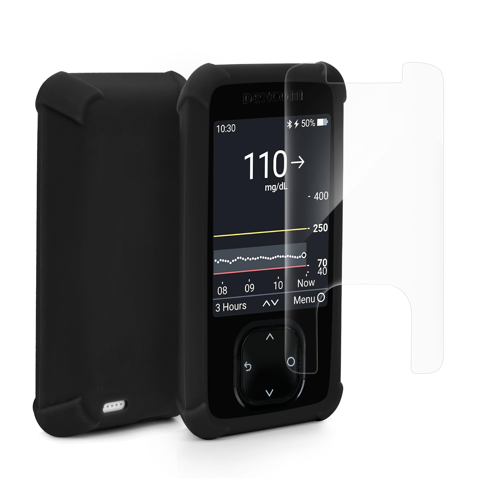 YOUSHARES Étui de Protection en Silicone pour Dexcom G7 Capteur, Dexcom G7 Coque Housse de Protection anti-Rayures avec Verre Trempé, Film Protection Écran-Ultra Résistant, Noir