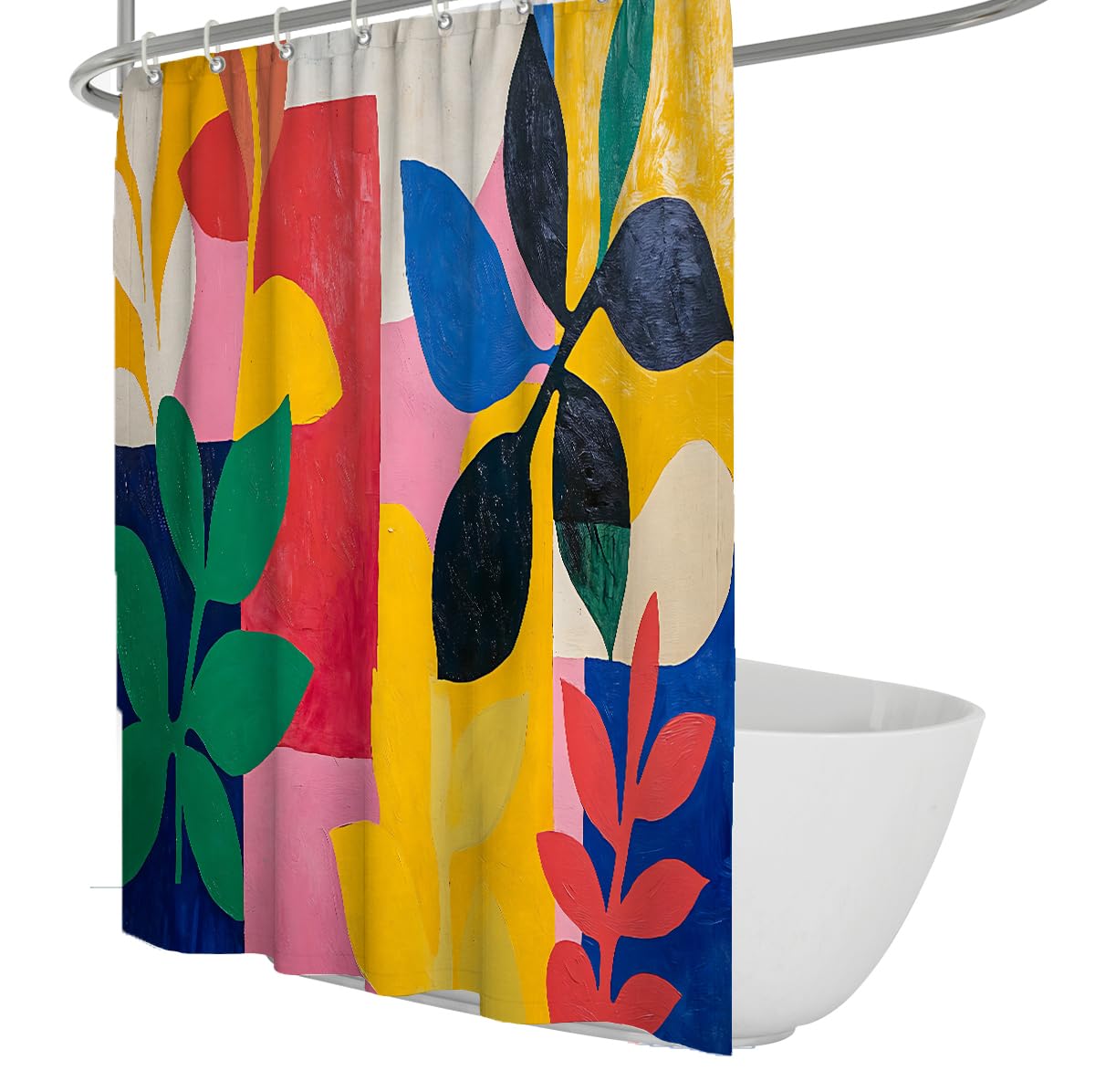 OLLIAR Home Vibrant Abstract Bathroom Shower Curtain Modern Contemporary Colorful Botanical Silhouette Art Polyester Fabric Shower Curtains for Bathroom Decor 240x180cm